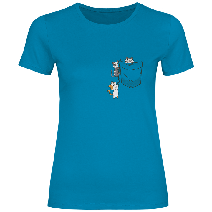 Katzen in Brusttasche - Damen T - Shirt - Textilzauber