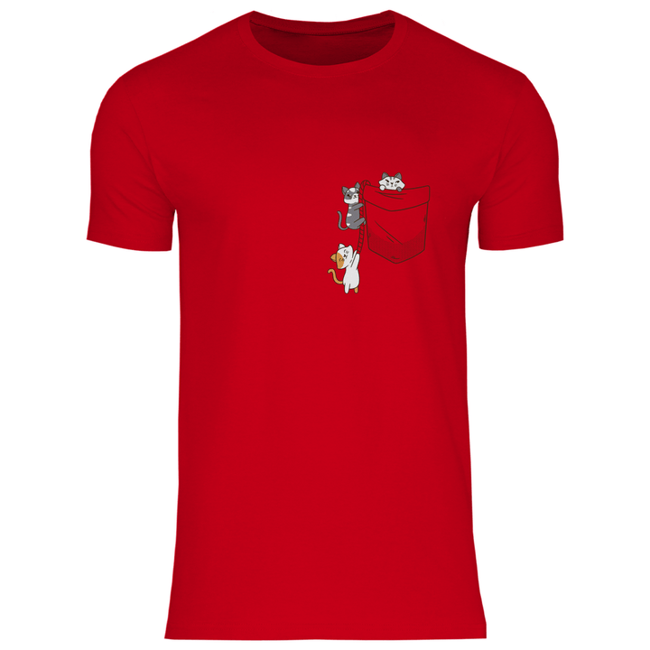 Katzen in Brusttasche - Herren T - Shirt - Textilzauber