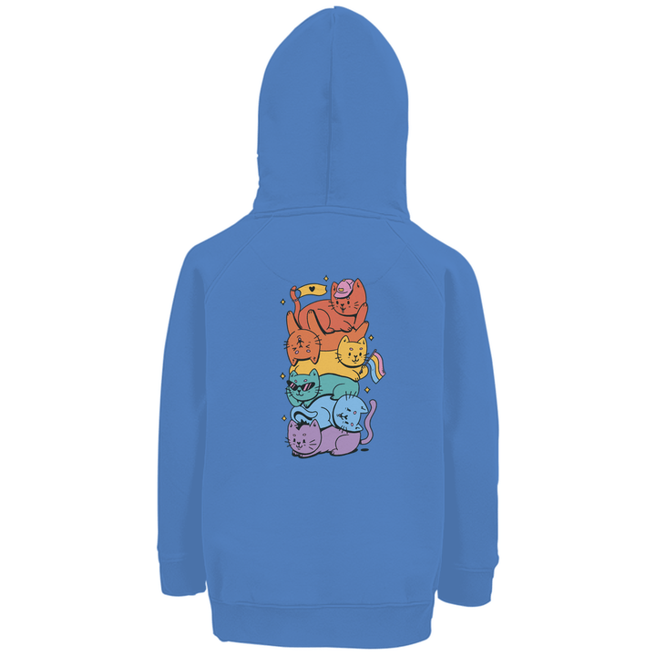 Katzenstapel - Premium Bio Kinderhoodie mit Rückendruck - Textilzauber
