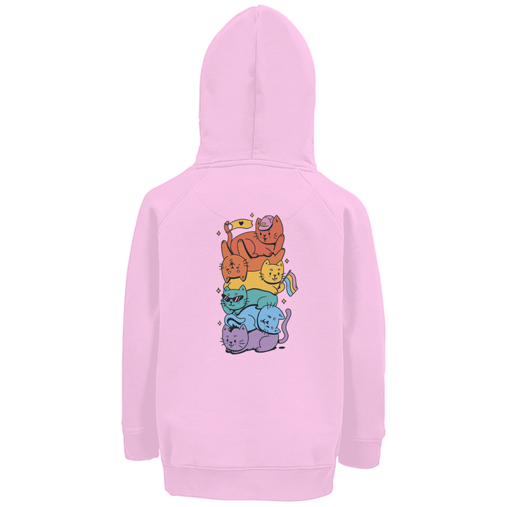 Katzenstapel - Premium Bio Kinderhoodie mit Rückendruck - Textilzauber