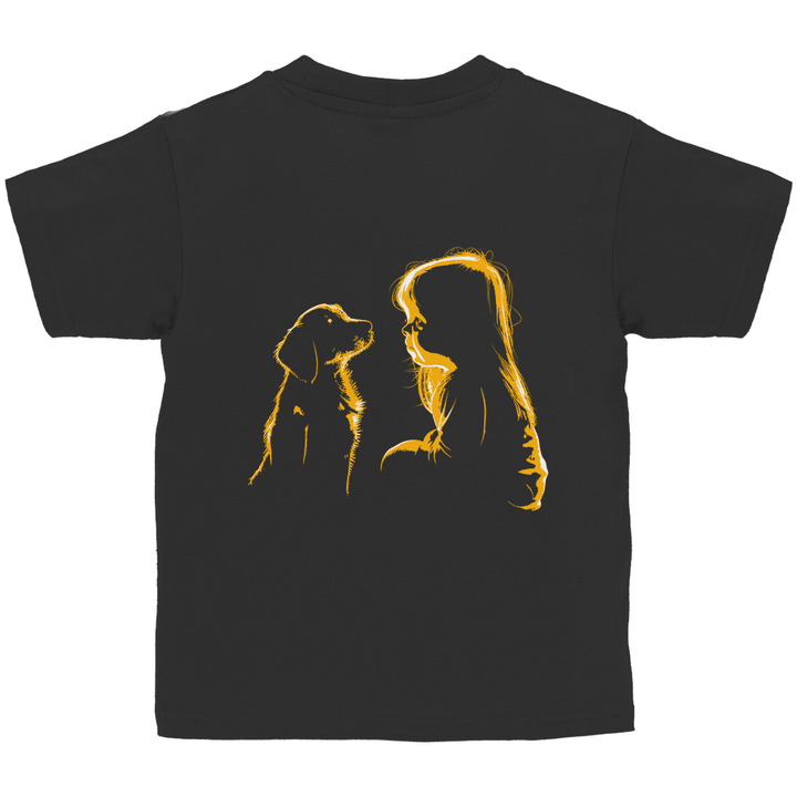 Kind mit Hund - Kinder T - Shirt mit Rückendruck - Textilzauber