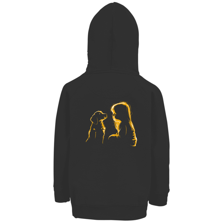 Kind mit Hund - Premium Bio Kinderhoodie mit Rückendruck - Textilzauber