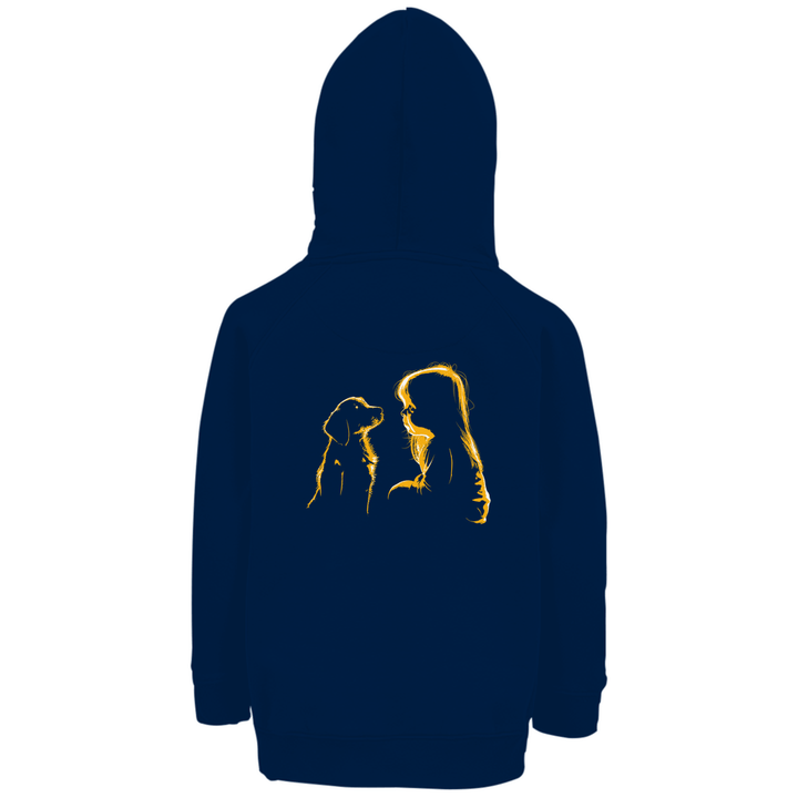 Kind mit Hund - Premium Bio Kinderhoodie mit Rückendruck - Textilzauber
