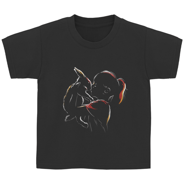 Kind mit Kaninchen - Kinder T - Shirt - Textilzauber