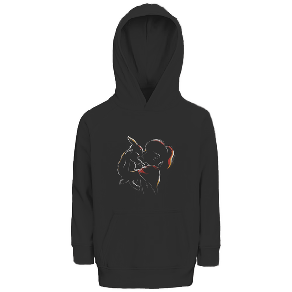 Kind mit Kaninchen - Premium Bio Kinderhoodie - Textilzauber