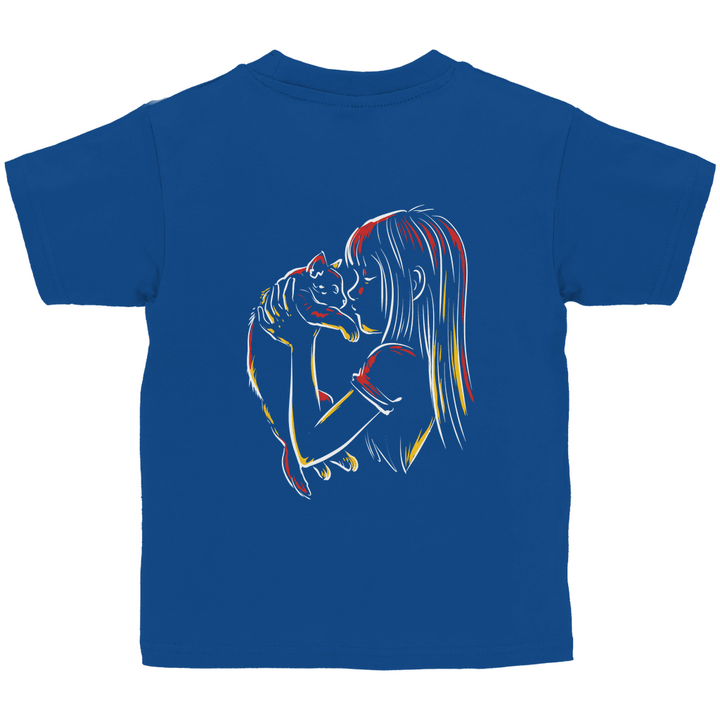 Kind mit Katze - Kinder T - Shirt mit Rückendruck - Textilzauber