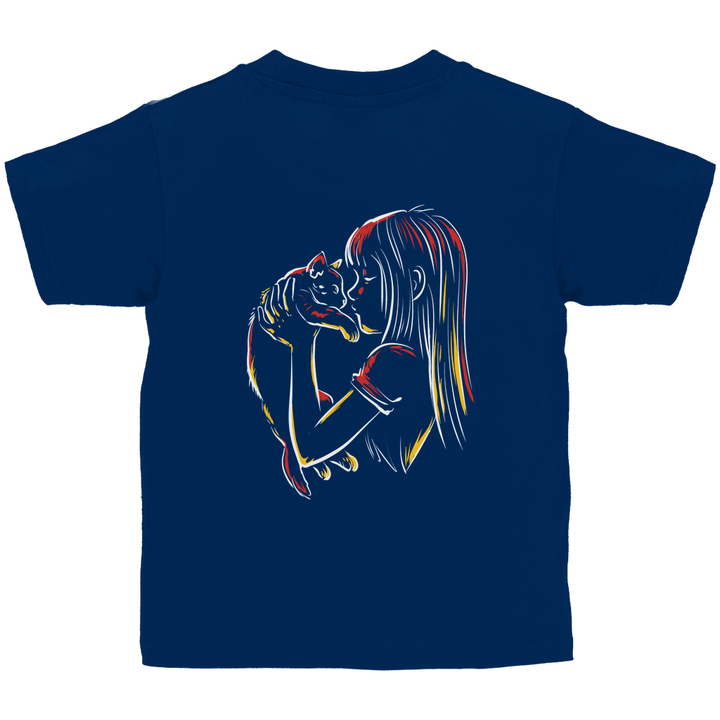 Kind mit Katze - Kinder T - Shirt mit Rückendruck - Textilzauber