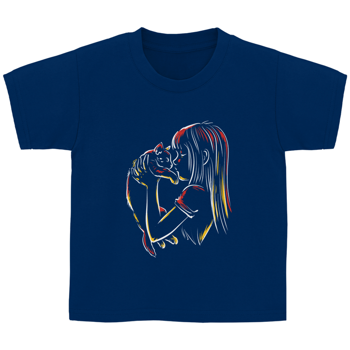 Kind mit Katze - Kinder T - Shirt - Textilzauber