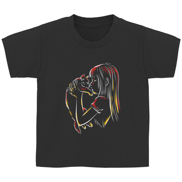Kind mit Katze - Kinder T - Shirt - Textilzauber