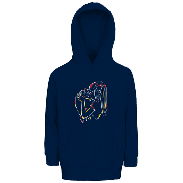 Kind mit Katze - Premium Bio Kinderhoodie - Textilzauber