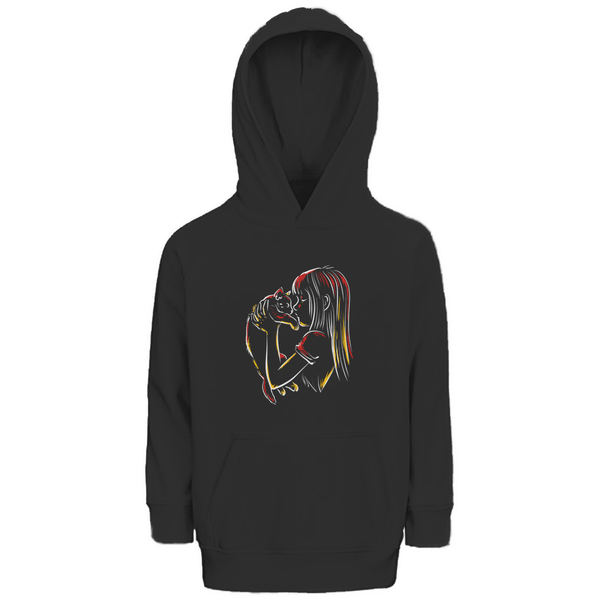 Kind mit Katze - Premium Bio Kinderhoodie - Textilzauber