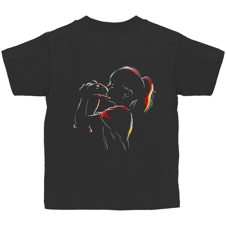 Kind mit Meerschweinchen - Kinder T - Shirt mit Rückendruck - Textilzauber