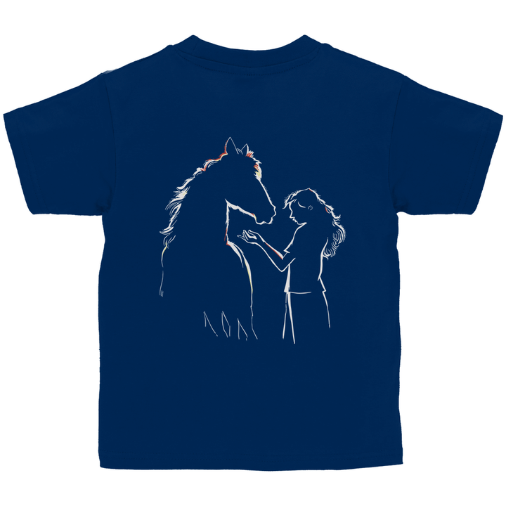 Kind mit Pferd - Kinder T - Shirt mit Rückendruck - Textilzauber