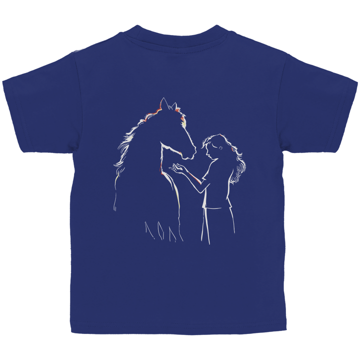 Kind mit Pferd - Kinder T - Shirt mit Rückendruck - Textilzauber