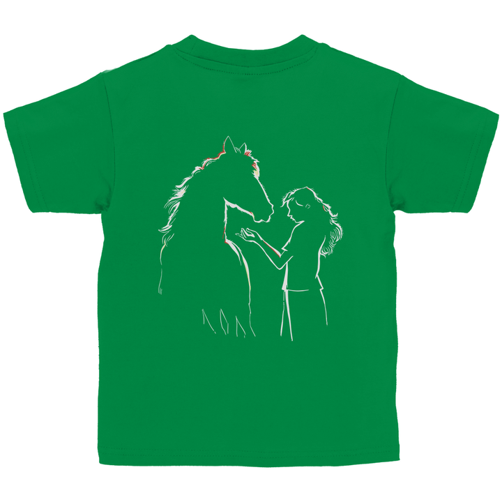 Kind mit Pferd - Kinder T - Shirt mit Rückendruck - Textilzauber