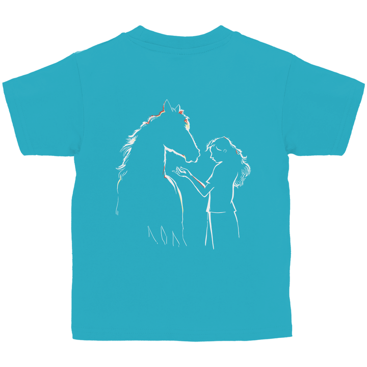 Kind mit Pferd - Kinder T - Shirt mit Rückendruck - Textilzauber
