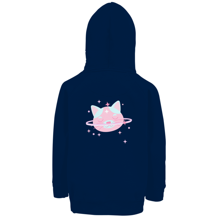 Kosmische Katze - Premium Bio Kinderhoodie mit Rückendruck - Textilzauber