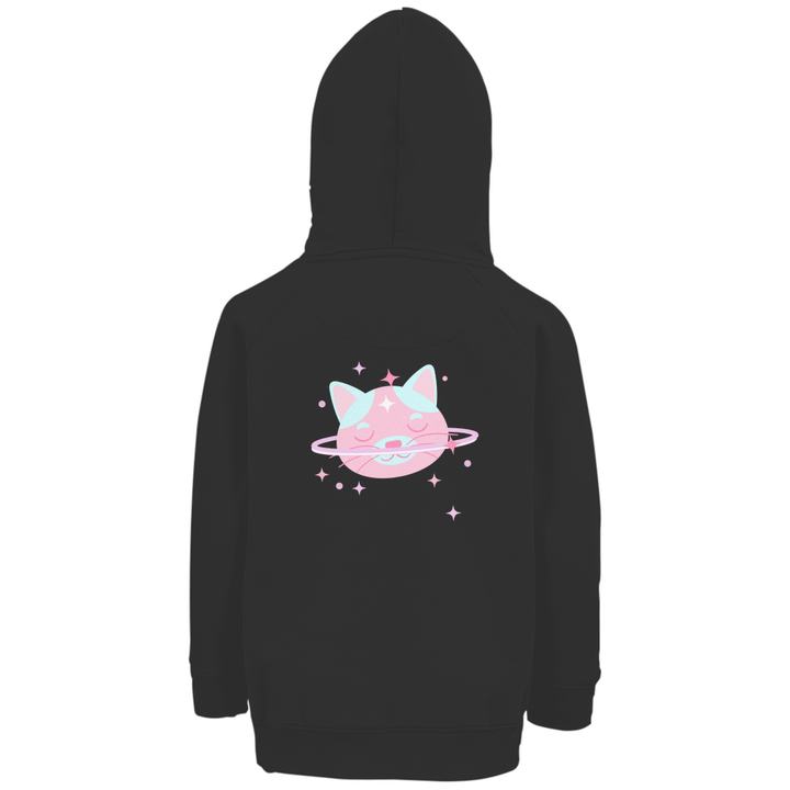 Kosmische Katze - Premium Bio Kinderhoodie mit Rückendruck - Textilzauber