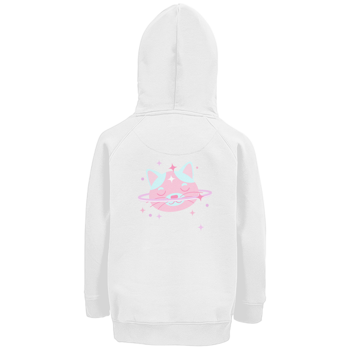 Kosmische Katze - Premium Bio Kinderhoodie mit Rückendruck - Textilzauber