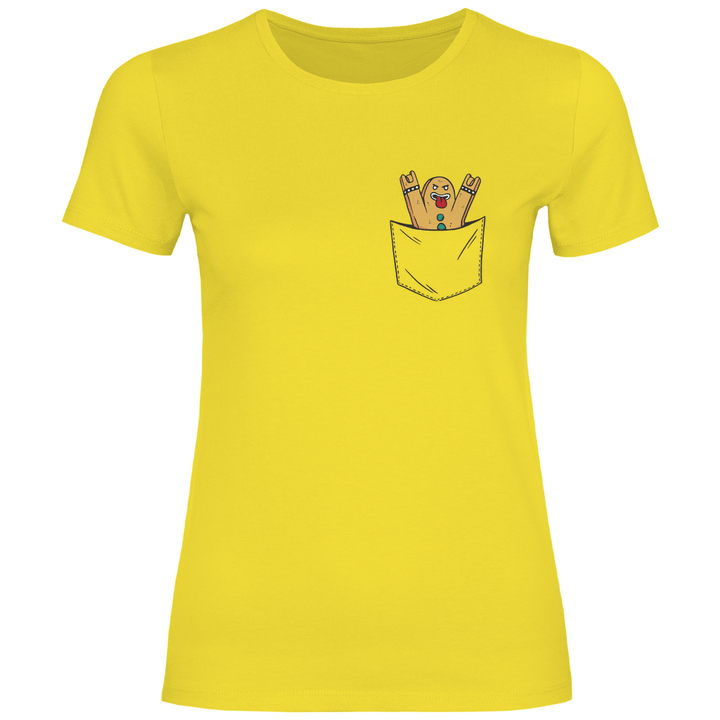 Lebkuchenmann Rockstar in Brusttasche - Damen T - Shirt - Textilzauber