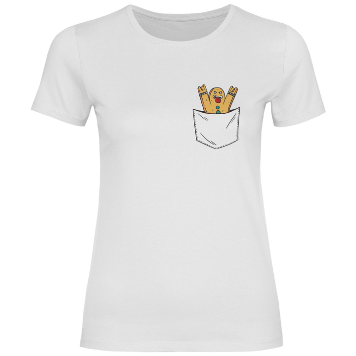 Lebkuchenmann Rockstar in Brusttasche - Damen T - Shirt - Textilzauber