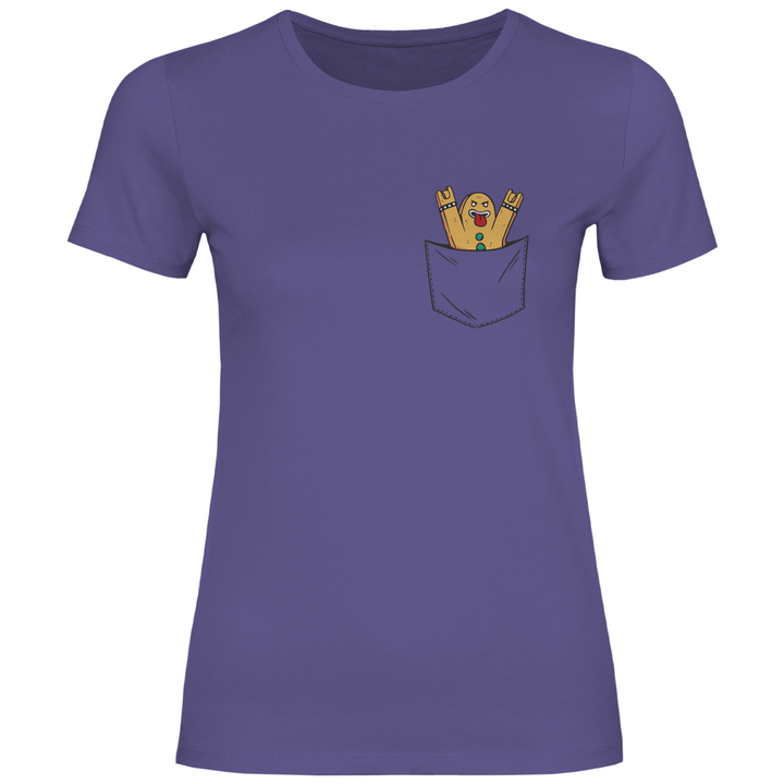 Lebkuchenmann Rockstar in Brusttasche - Damen T - Shirt - Textilzauber