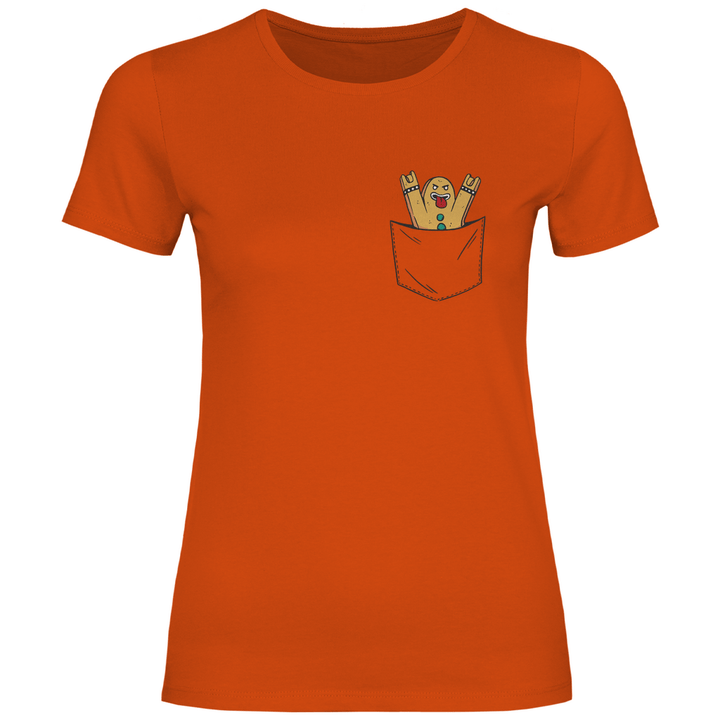 Lebkuchenmann Rockstar in Brusttasche - Damen T - Shirt - Textilzauber