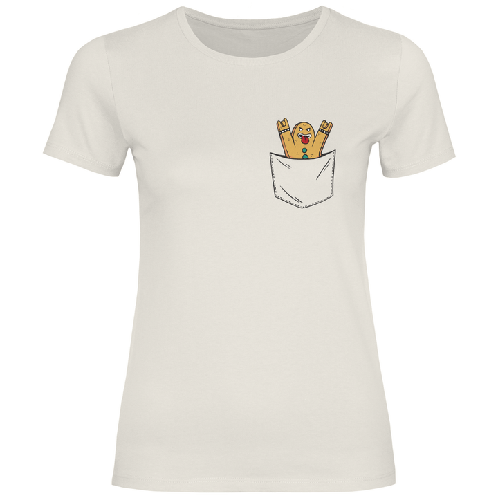 Lebkuchenmann Rockstar in Brusttasche - Damen T - Shirt - Textilzauber