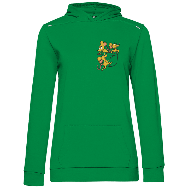Mäuse in Brusttasche - Damen Hoodie - Textilzauber