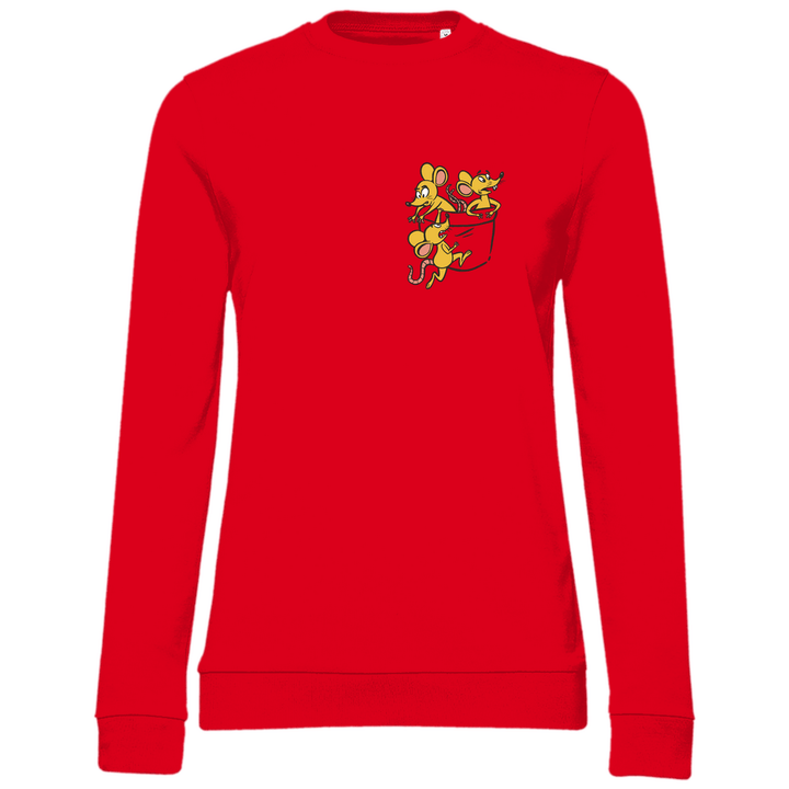 Mäuse in Brusttasche - Damen Sweatshirt - Textilzauber
