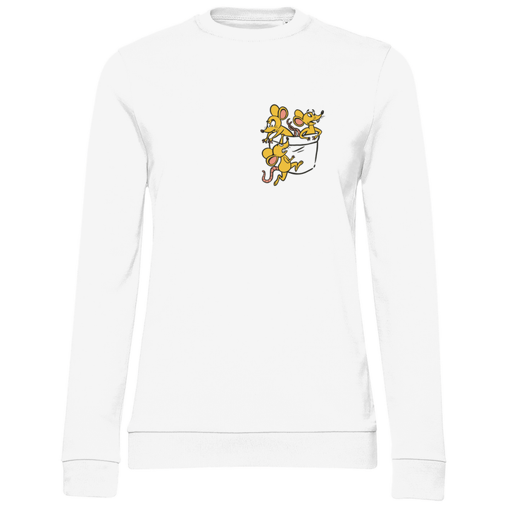 Mäuse in Brusttasche - Damen Sweatshirt - Textilzauber