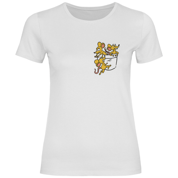 Mäuse in Brusttasche - Damen T - Shirt - Textilzauber