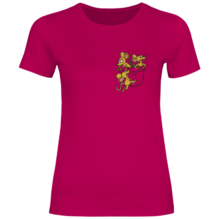 Mäuse in Brusttasche - Damen T - Shirt - Textilzauber