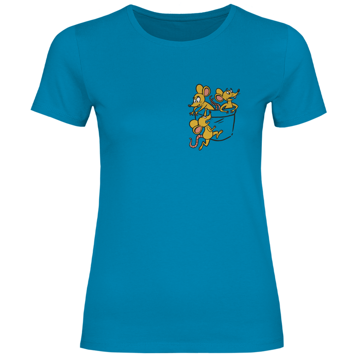 Mäuse in Brusttasche - Damen T - Shirt - Textilzauber