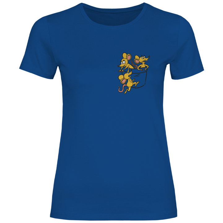 Mäuse in Brusttasche - Damen T - Shirt - Textilzauber