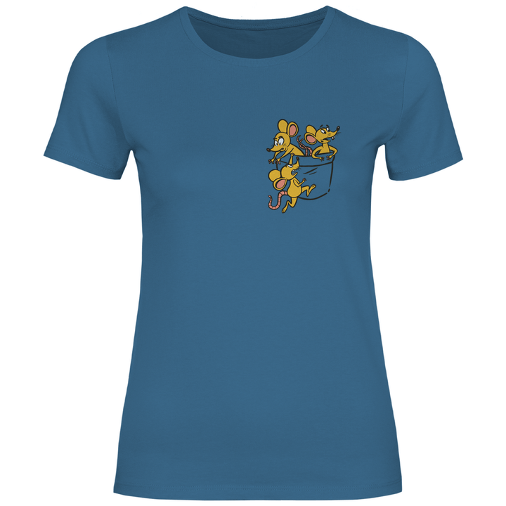Mäuse in Brusttasche - Damen T - Shirt - Textilzauber