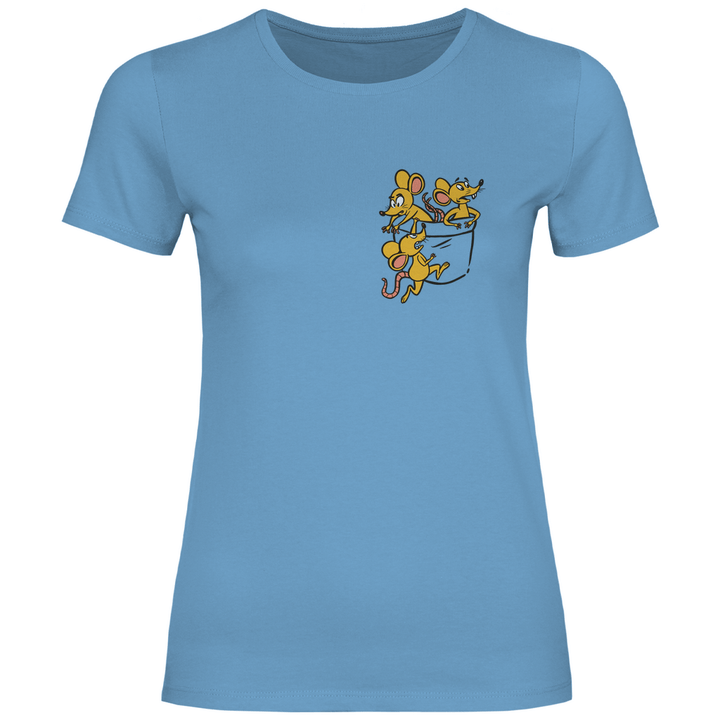 Mäuse in Brusttasche - Damen T - Shirt - Textilzauber