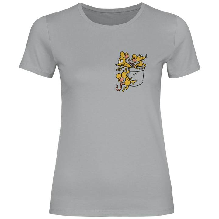 Mäuse in Brusttasche - Damen T - Shirt - Textilzauber