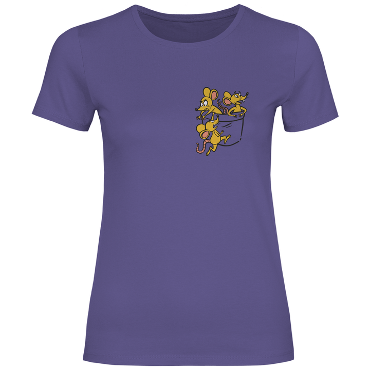 Mäuse in Brusttasche - Damen T - Shirt - Textilzauber