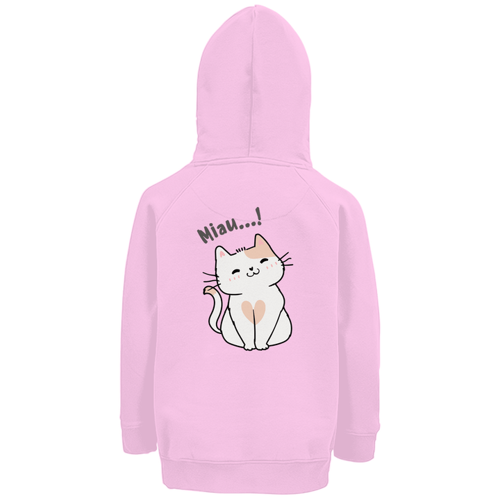 Miau - Katze - Premium Bio Kinderhoodie mit Rückendruck - Textilzauber