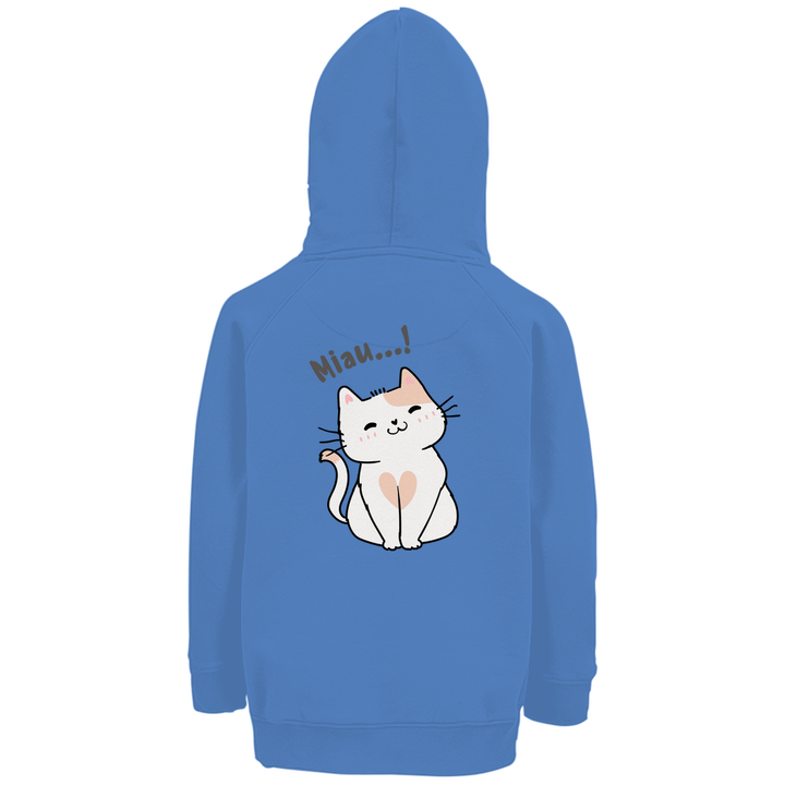 Miau - Katze - Premium Bio Kinderhoodie mit Rückendruck - Textilzauber