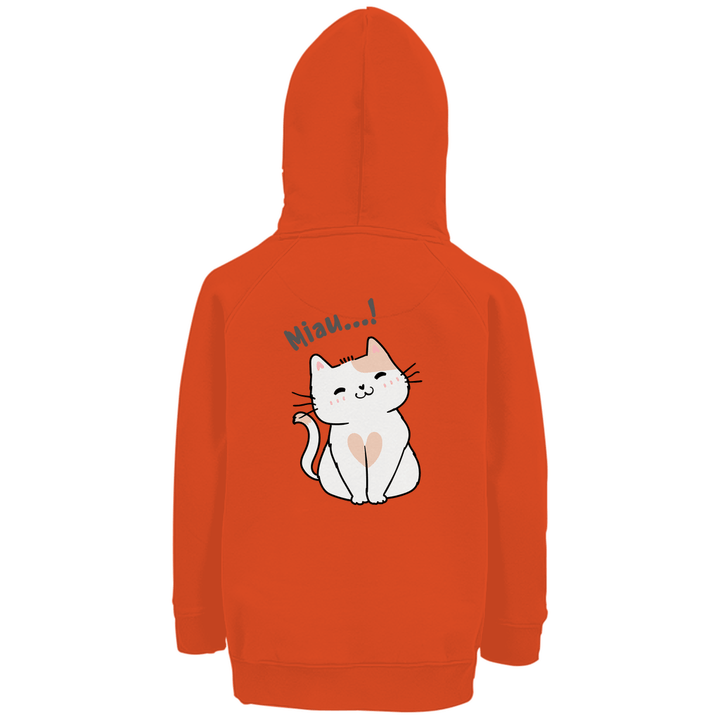 Miau - Katze - Premium Bio Kinderhoodie mit Rückendruck - Textilzauber