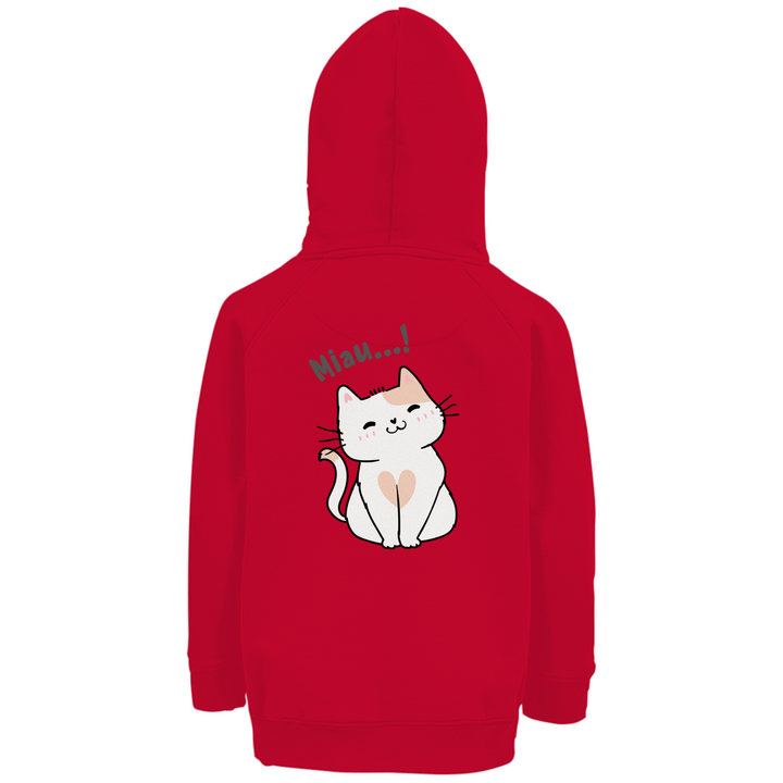Miau - Katze - Premium Bio Kinderhoodie mit Rückendruck - Textilzauber