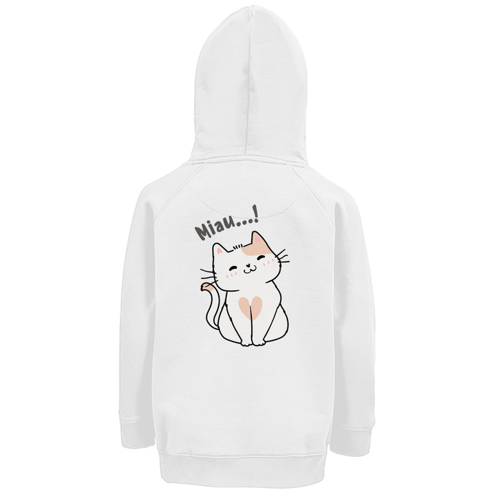Miau - Katze - Premium Bio Kinderhoodie mit Rückendruck - Textilzauber