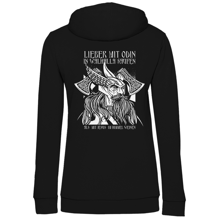 Mit Odin in Walhalla Saufen - Damen Hoodie mit Rückendruck - Textilzauber