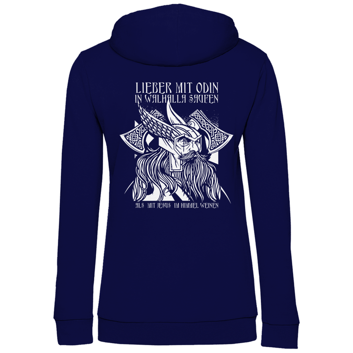 Mit Odin in Walhalla Saufen - Damen Hoodie mit Rückendruck - Textilzauber