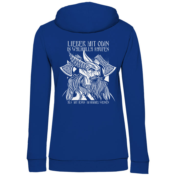 Mit Odin in Walhalla Saufen - Damen Hoodie mit Rückendruck - Textilzauber