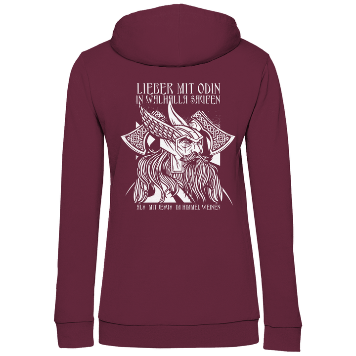 Mit Odin in Walhalla Saufen - Damen Hoodie mit Rückendruck - Textilzauber