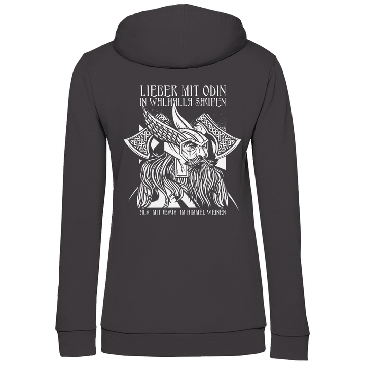 Mit Odin in Walhalla Saufen - Damen Hoodie mit Rückendruck - Textilzauber