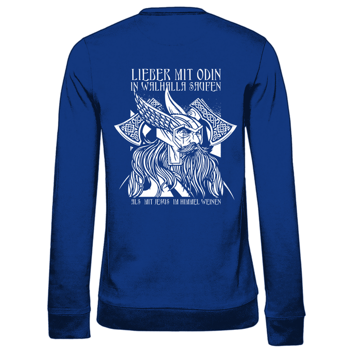 Mit Odin in Walhalla Saufen - Damen Sweatshirt mit Rückendruck - Textilzauber